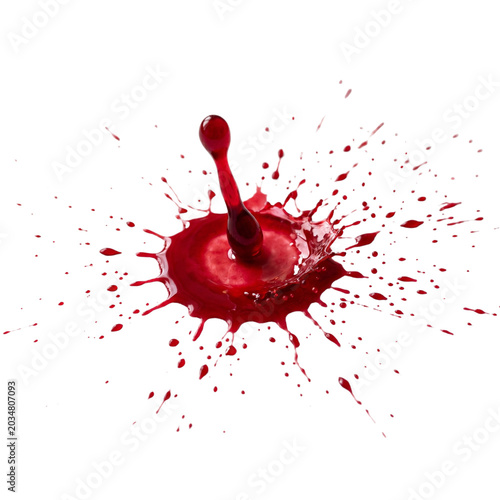 Red liquid splash isolated on white background with abstract, explosion