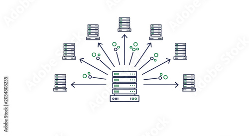 Bild auf Leinwand Data distribution system with servers and network connections.