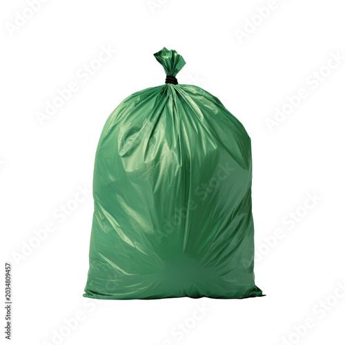 Full green plastic garbage bag tied shut isolated on black background trash 1, Isolated, Png Transparent Background