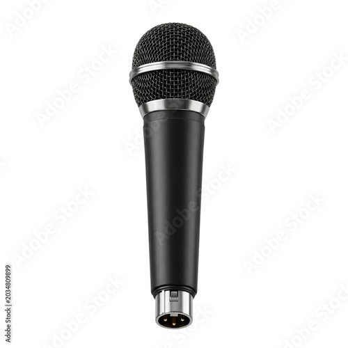 Black microphone with silver grille and connector