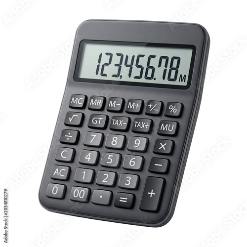 Black calculator with large display, calculator