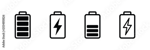 Photos Battery Icon Vector Illustration with Charge Level Indicator and Electricity Pow
