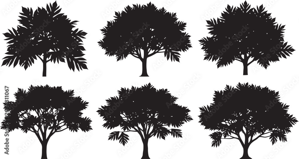 Fototapeta premium Collection of Tree Silhouettes with Forest and Nature Vector Illustration