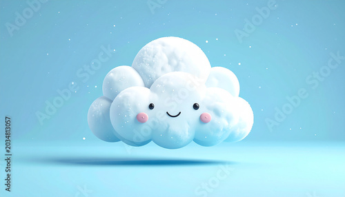 Happy cartoon cloud with smiling face and rosy cheeks isolated