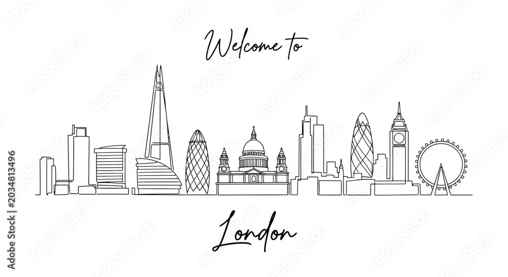 Fototapeta premium Minimalist London skyline illustration with text 