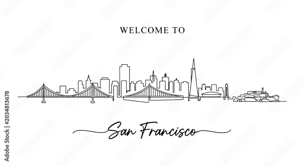 Fototapeta premium San Francisco Skyline Illustration: Black and White Cityscape Design