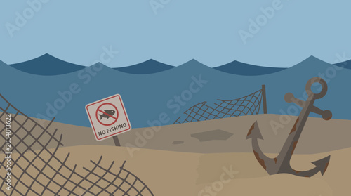 Φωτογραφία Underwater Scene of Empty Ocean from Illegal Trawling Damage