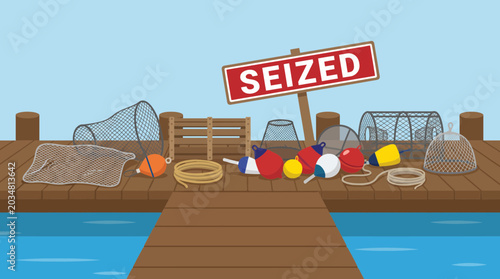 Photos Seized Illegal Fishing Equipment Laid Out on Dock