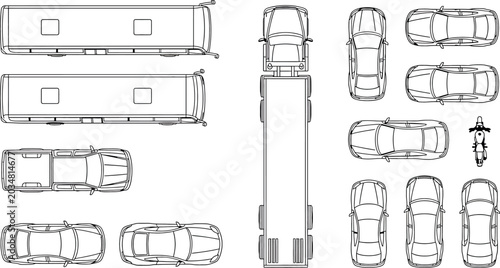 Εκτύπωση καμβά Top view of various vehicles including buses, cars, a truck, and a motorcycle