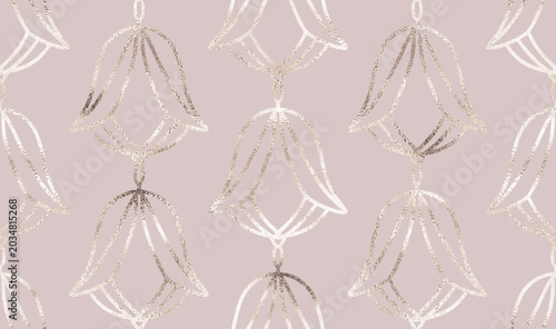 Decorative floral seamless pattern with gold bell shaped flower ornament.