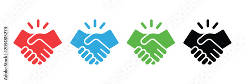 Photos Business Handshake Partnership Icon Collection with Team Trust Agreement and Suc