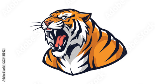 Photography Fierce Tiger Head Roaring - Aggressive Big Cat Mascot, Wildlife Art