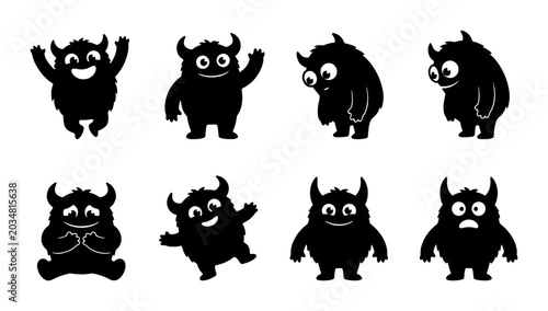 Bild auf Leinwand Cute Monster Silhouettes Collection, Playful Cartoon Characters, Expressive Emot