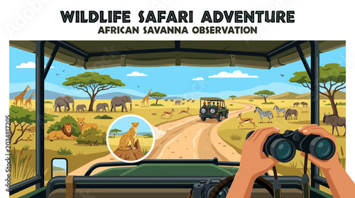 Tableau sur toile African Safari Adventure Observation with Binoculars