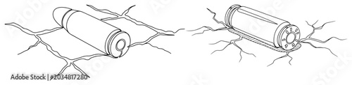 Foto Bullet cartridge hitting ground with cracks in minimalist continuous line art st