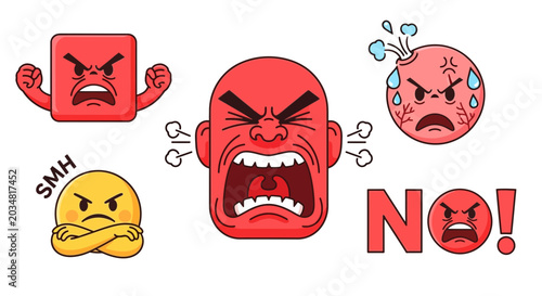 Tableau sur toile Angry Faces Emojis - Frustration, Rage, Anger, Negative Emotions