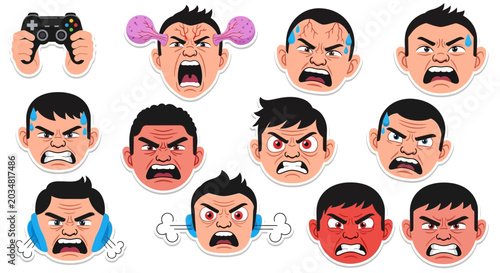 Quadro su tela Angry Gamer Faces Expressing Frustration and Rage