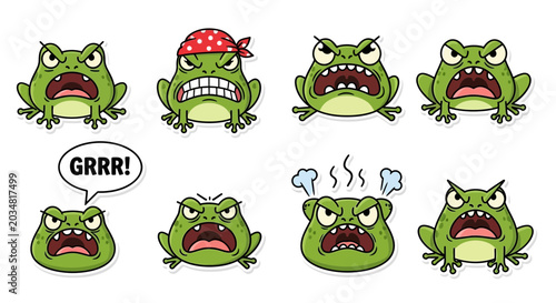 Bild auf Leinwand Angry Frogs Collection: Emoticons and Expressions Set