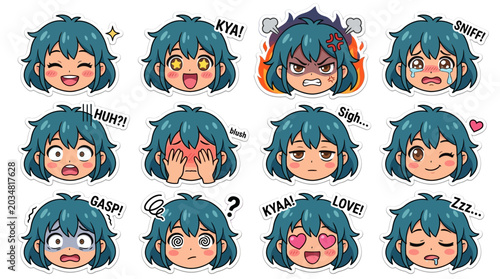 Fotografie Anime Girl Emotes - Diverse Emotions Collection