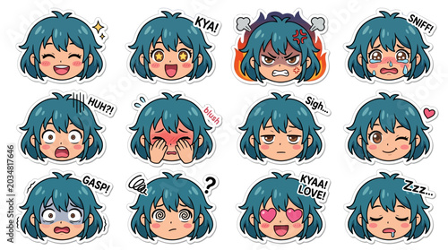 Fotografie Anime Girl Emote Sticker Pack: Diverse Emotions Collection