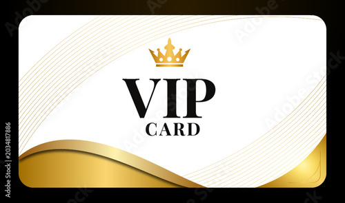 Premium VIP Membership Card Template with Flowing Gold Accents and Crown Clean Luxury Design.