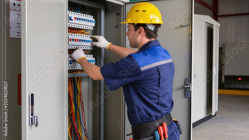 Photos Electrician Testing Breaker Panel
​Wiring Industrial Electrical Box
​Technician