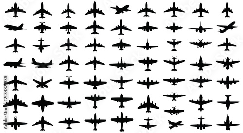 Foto Diverse Airplane Silhouettes Collection: Travel, Aviation, Transport Icons
