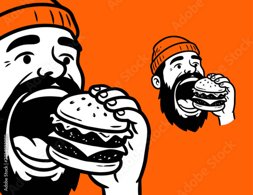 mascot illustration of a person eating a burger design
