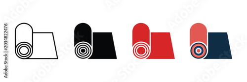 Set of yoga mat icons in different styles, flat and outline design, fitness equipment for exercise and stretching