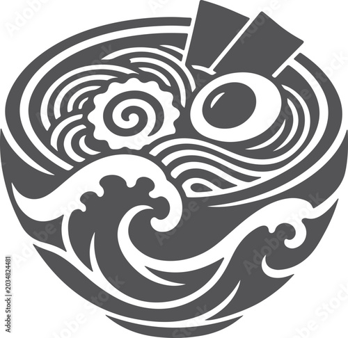 Black and white circular tribal tattoo design featuring a stylized dragon head and waves