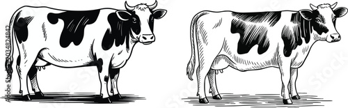 Fotografie Realistic Black and White Holstein Cow Illustrations for Agriculture, Farm Educa