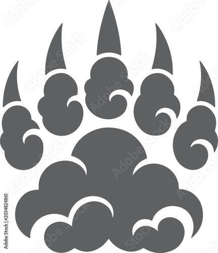 Black bear paw print icon with sharp claws on white background