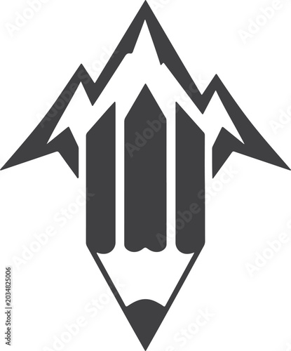 Black mountain shaped logo with a pencil tip