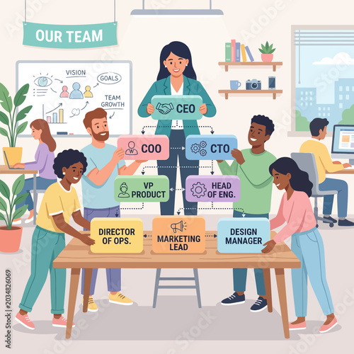 Diverse Team Assembling Organization Chart, Business Concept