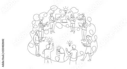 Diverse team collaborating on ideas, brainstorming, innovation, and teamwork in a circle