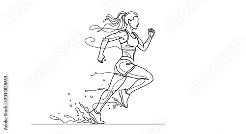 Dynamic Line Art of a Woman Running, Capturing Speed and Athleticism