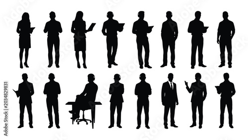 Foto collection of diverse business people silhouettes standing and interacting black