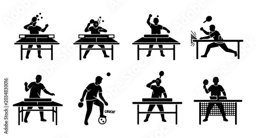 Foto Table Tennis Player Silhouettes, Ping Pong Action Poses, Sports Icons Set, Dynam