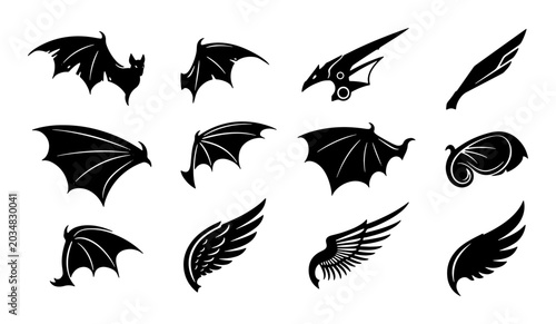 Tableau sur toile Diverse Wing Vector Icons Set: Angelic, Bat, and Fantasy Styles for Graphic Desi