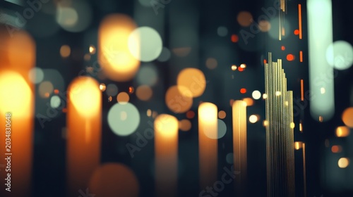 Warm glowing bokeh lights and abstract vertical streaks create a rich corporate branding background effect