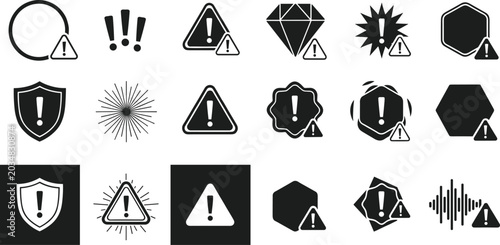 Obraz na plátně Warning Triangle and Exclamation Mark Icon Set for Safety Alerts Danger Notices