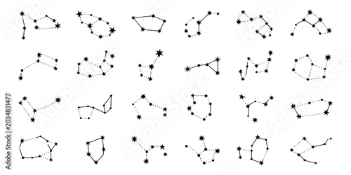 Star polygon doodle icons with dotted constellation shapes, isolated on white background for playful design and math themes