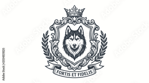 Billede på lærred Vintage heraldic emblem design featuring a royal coat of arms with wings, a crow