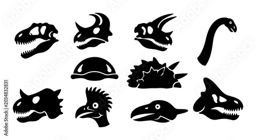 Obraz na płótnie Dinosaur Silhouettes Collection, Prehistoric Creature Icons, Jurassic Era Animal