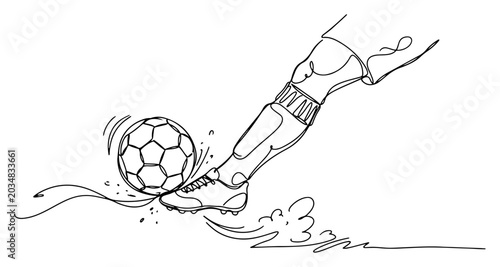 Tableau sur toile Soccer player foot kicking a football in minimalist continuous line art style