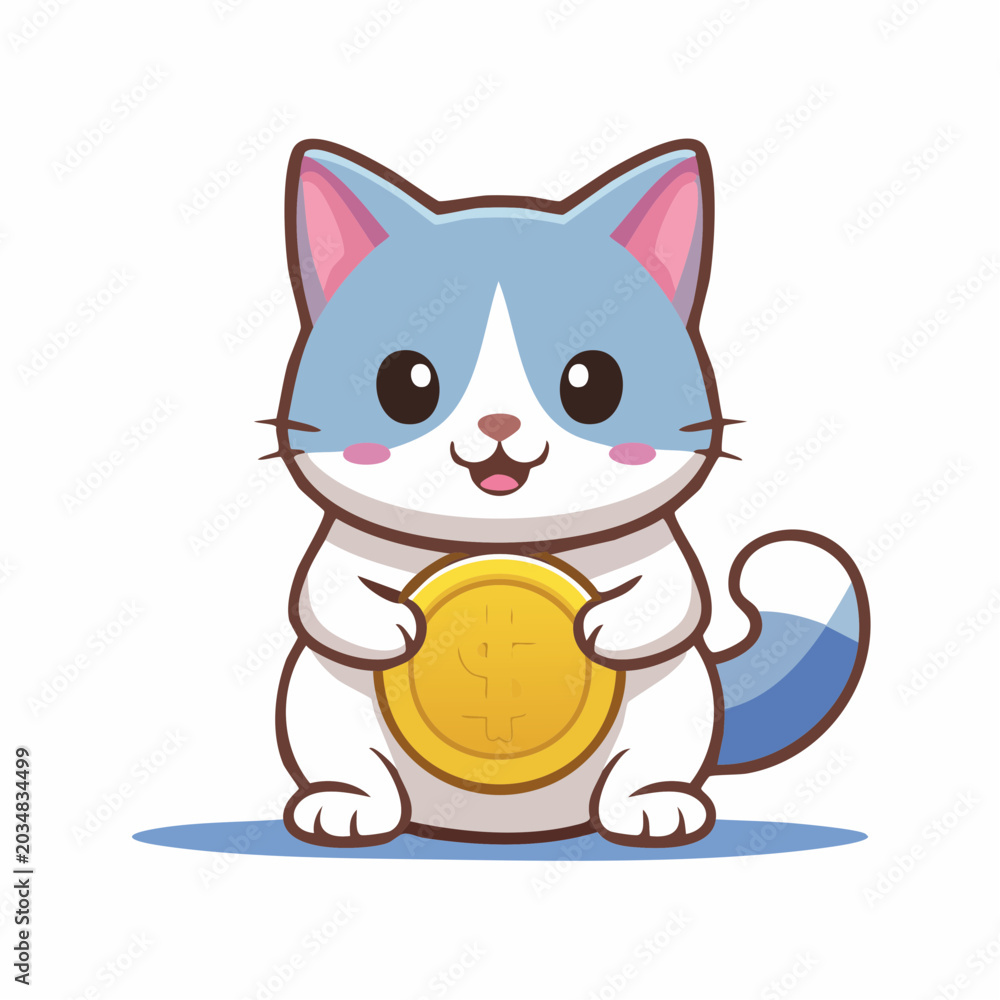 Fototapeta premium Cute Cat Holding Gold Coin