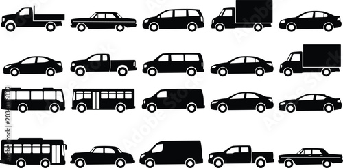 Photos Comprehensive Vehicle Silhouette Icon Set Featuring Cars Vans Trucks Buses and P