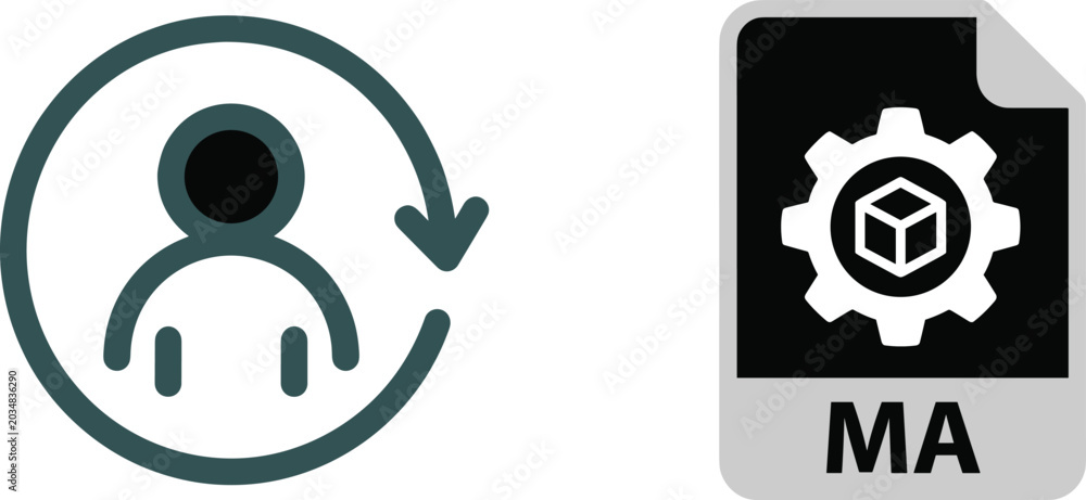 Obraz premium Autodesk Maya File Format Icon Set with User Profile Lifecycle Update Loop and Cog Configuration Graphics