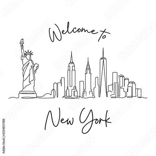 New York City Skyline Line Art - Minimalist Illustration