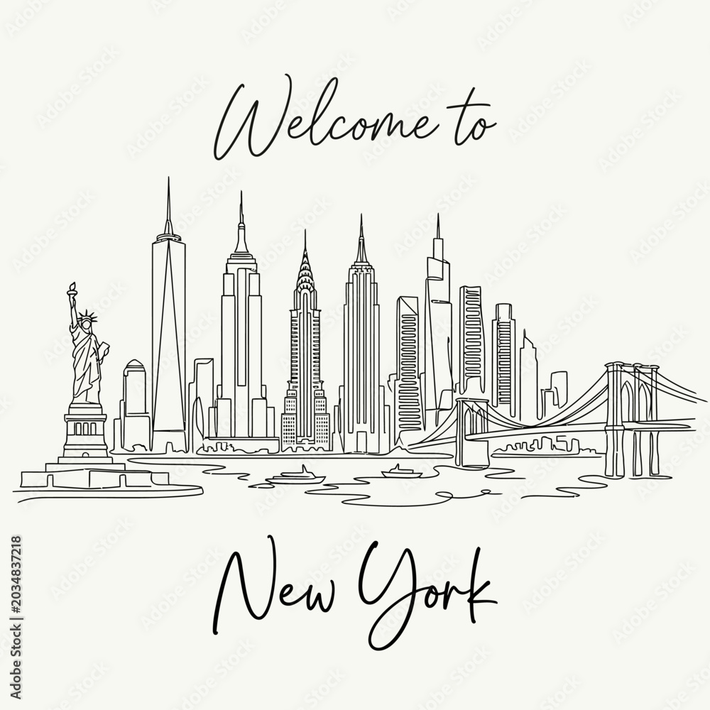 Obraz premium New York Skyline Illustration: Welcome to Cityscape